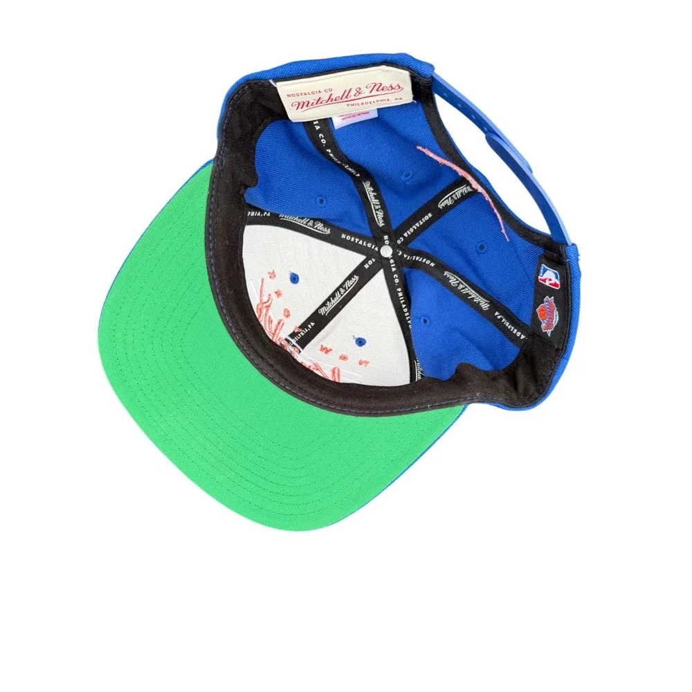 Mitchell & Ness New York Knicks Snapback Hat Blue NBA Basketball Cap Flat Brim